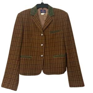 Vintage Kenneth Gordon Wool Tweed Equestrian Blazer Jacket Rust Plaid Size 8